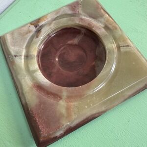 marble cigar Ashtray Red Onyx Vintage Mcm 6" square ash tray Mid Century Decor